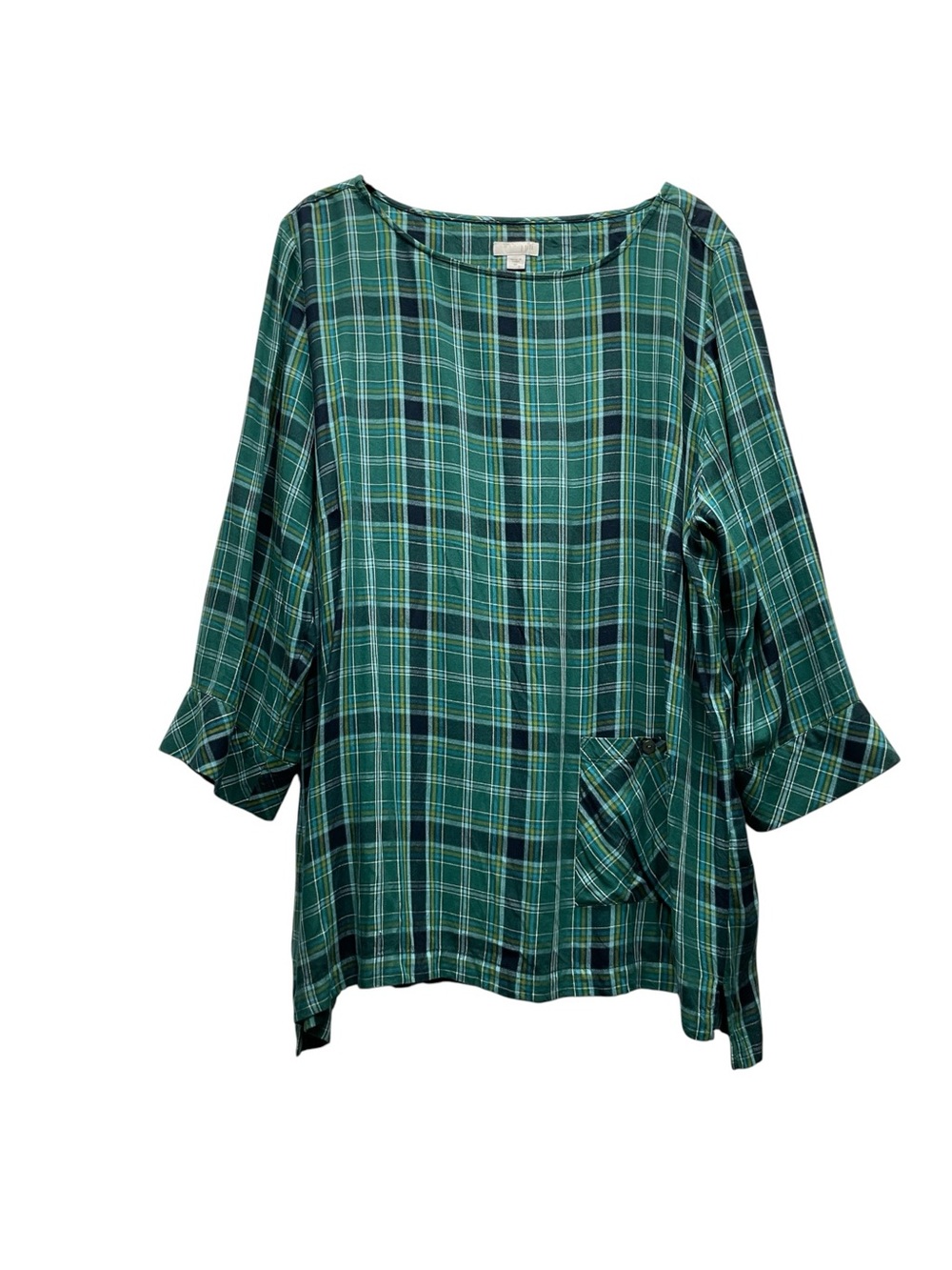 J Jill 100% Rayon Plaid Tunic Size XL Lightweight Classic Lagenlook